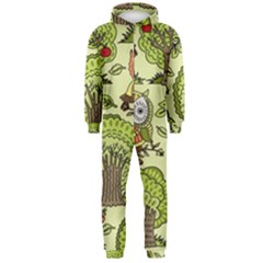 Seamless Pattern With Trees Owls Hooded Jumpsuit (men) by Simbadda