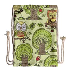 Seamless Pattern With Trees Owls Drawstring Bag (large) by Simbadda