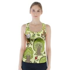 Seamless Pattern With Trees Owls Racer Back Sports Top by Simbadda