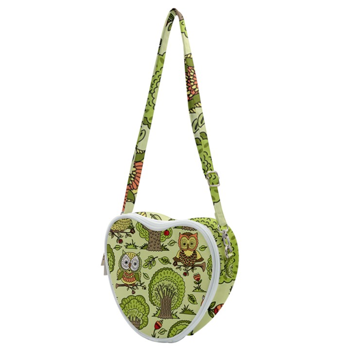 Seamless Pattern With Trees Owls Heart Shoulder Bag