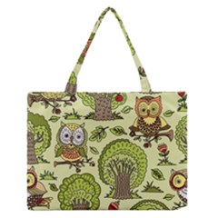 Seamless Pattern With Trees Owls Zipper Medium Tote Bag by Simbadda