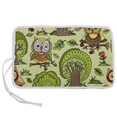 Seamless Pattern With Trees Owls Pen Storage Case (l) by Simbadda