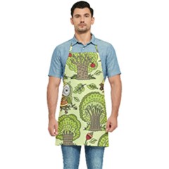 Seamless Pattern With Trees Owls Kitchen Apron by Simbadda