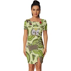 Seamless Pattern With Trees Owls Fitted Knot Split End Bodycon Dress by Simbadda