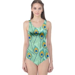 Lovely Peacock Feather Pattern With Flat Design One Piece Swimsuit by Simbadda