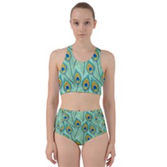 Lovely Peacock Feather Pattern With Flat Design Racer Back Bikini Set by Simbadda