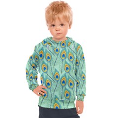 Lovely Peacock Feather Pattern With Flat Design Kids  Hooded Pullover by Simbadda