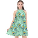 Lovely Peacock Feather Pattern With Flat Design Halter Neckline Chiffon Dress  View1