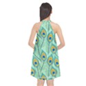 Lovely Peacock Feather Pattern With Flat Design Halter Neckline Chiffon Dress  View2