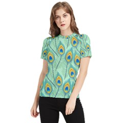 Lovely Peacock Feather Pattern With Flat Design Women s Short Sleeve Rash Guard by Simbadda