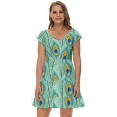 Lovely Peacock Feather Pattern With Flat Design Short Sleeve Tiered Mini Dress by Simbadda