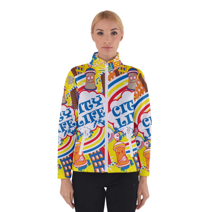 Colorful City Life Horizontal Seamless Pattern Urban City Women s Bomber Jacket