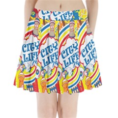 Colorful City Life Horizontal Seamless Pattern Urban City Pleated Mini Skirt by Simbadda