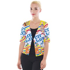 Colorful City Life Horizontal Seamless Pattern Urban City Cropped Button Cardigan by Simbadda