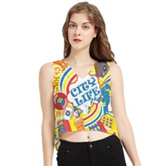 Colorful City Life Horizontal Seamless Pattern Urban City V-neck Cropped Tank Top by Simbadda