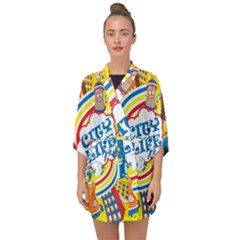 Colorful City Life Horizontal Seamless Pattern Urban City Half Sleeve Chiffon Kimono