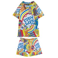 Colorful City Life Horizontal Seamless Pattern Urban City Kids  Swim Tee And Shorts Set by Simbadda