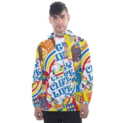 Colorful City Life Horizontal Seamless Pattern Urban City Men s Front Pocket Pullover Windbreaker by Simbadda