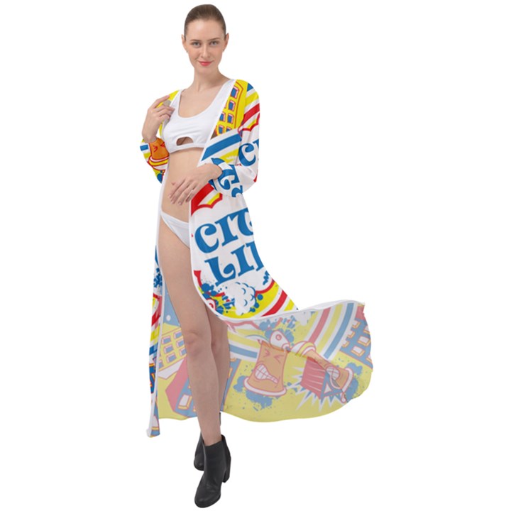 Colorful City Life Horizontal Seamless Pattern Urban City Maxi Chiffon Beach Wrap