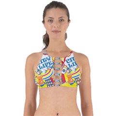 Colorful City Life Horizontal Seamless Pattern Urban City Perfectly Cut Out Bikini Top by Simbadda