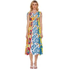 Colorful City Life Horizontal Seamless Pattern Urban City V-neck Drawstring Shoulder Sleeveless Maxi Dress by Simbadda