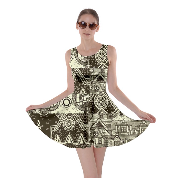 Four Hand Drawn City Patterns Skater Dress