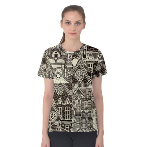 Four Hand Drawn City Patterns Women s Cotton Tee by Simbadda