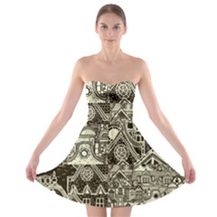 Four Hand Drawn City Patterns Strapless Bra Top Dress by Simbadda