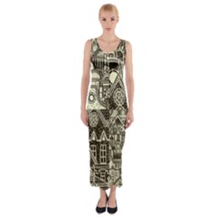 Four Hand Drawn City Patterns Fitted Maxi Dress by Simbadda