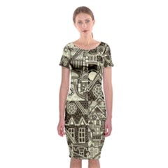 Four Hand Drawn City Patterns Classic Short Sleeve Midi Dress by Simbadda