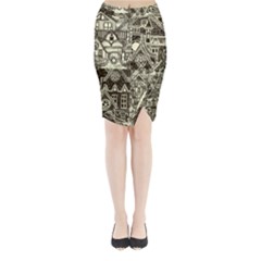 Four Hand Drawn City Patterns Midi Wrap Pencil Skirt by Simbadda