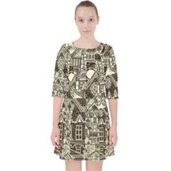 Four Hand Drawn City Patterns Quarter Sleeve Pocket Dress by Simbadda