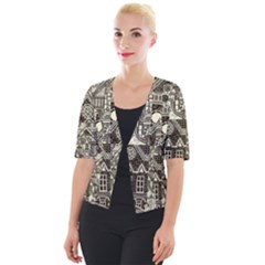 Four Hand Drawn City Patterns Cropped Button Cardigan by Simbadda