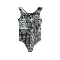 Four Hand Drawn City Patterns Kids  Frill Swimsuit by Simbadda