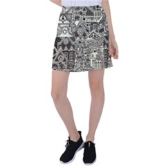 Four Hand Drawn City Patterns Tennis Skirt