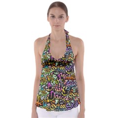 Graffiti Word Seamless Pattern Babydoll Tankini Top by Simbadda