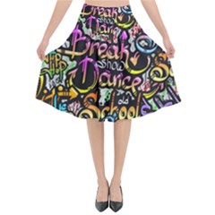 Graffiti Word Seamless Pattern Flared Midi Skirt by Simbadda