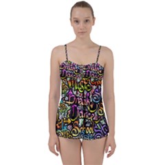 Graffiti Word Seamless Pattern Babydoll Tankini Set by Simbadda