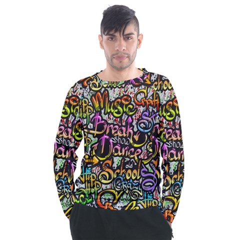 Graffiti Word Seamless Pattern Men s Long Sleeve Raglan Tee by Simbadda