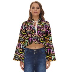 Graffiti Word Seamless Pattern Boho Long Bell Sleeve Top by Simbadda