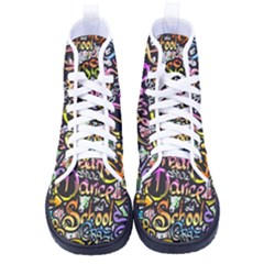 Graffiti Word Seamless Pattern Men s High-top Canvas Sneakers