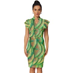 Beautiful Peacock Vintage Frill Sleeve V-neck Bodycon Dress by Simbadda