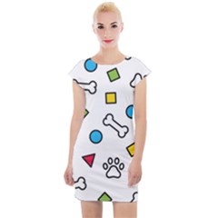 Dog Paw Seamless Pattern Foot Print Bone Cap Sleeve Bodycon Dress by Simbadda