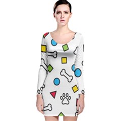 Dog Paw Seamless Pattern Foot Print Bone Long Sleeve Velvet Bodycon Dress