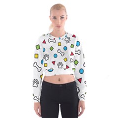 Dog Paw Seamless Pattern Foot Print Bone Cropped Sweatshirt by Simbadda