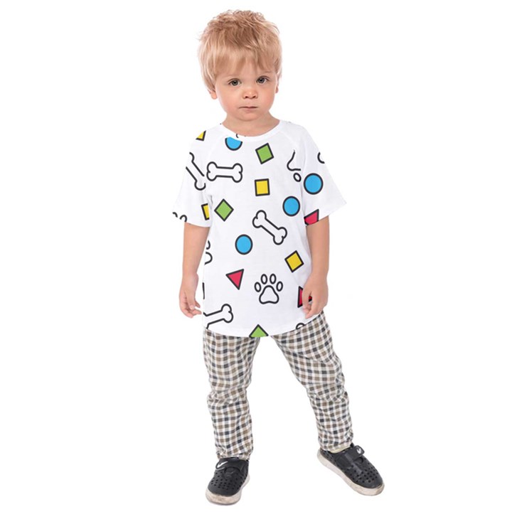 Dog Paw Seamless Pattern Foot Print Bone Kids  Raglan Tee