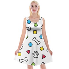 Dog Paw Seamless Pattern Foot Print Bone Reversible Velvet Sleeveless Dress by Simbadda