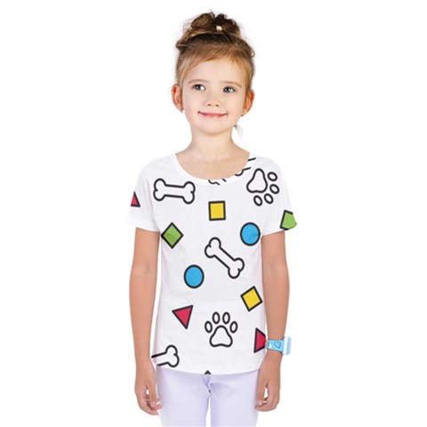 Dog Paw Seamless Pattern Foot Print Bone Kids  One Piece Tee by Simbadda