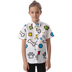 Dog Paw Seamless Pattern Foot Print Bone Kids  Short Sleeve Shirt by Simbadda