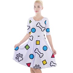 Dog Paw Seamless Pattern Foot Print Bone Quarter Sleeve A-line Dress by Simbadda